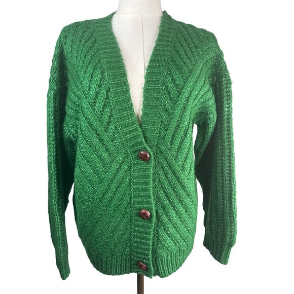 2/$30 Forever 21 XS  Green Chevron Knit Cardigan - Picture 6 of 13